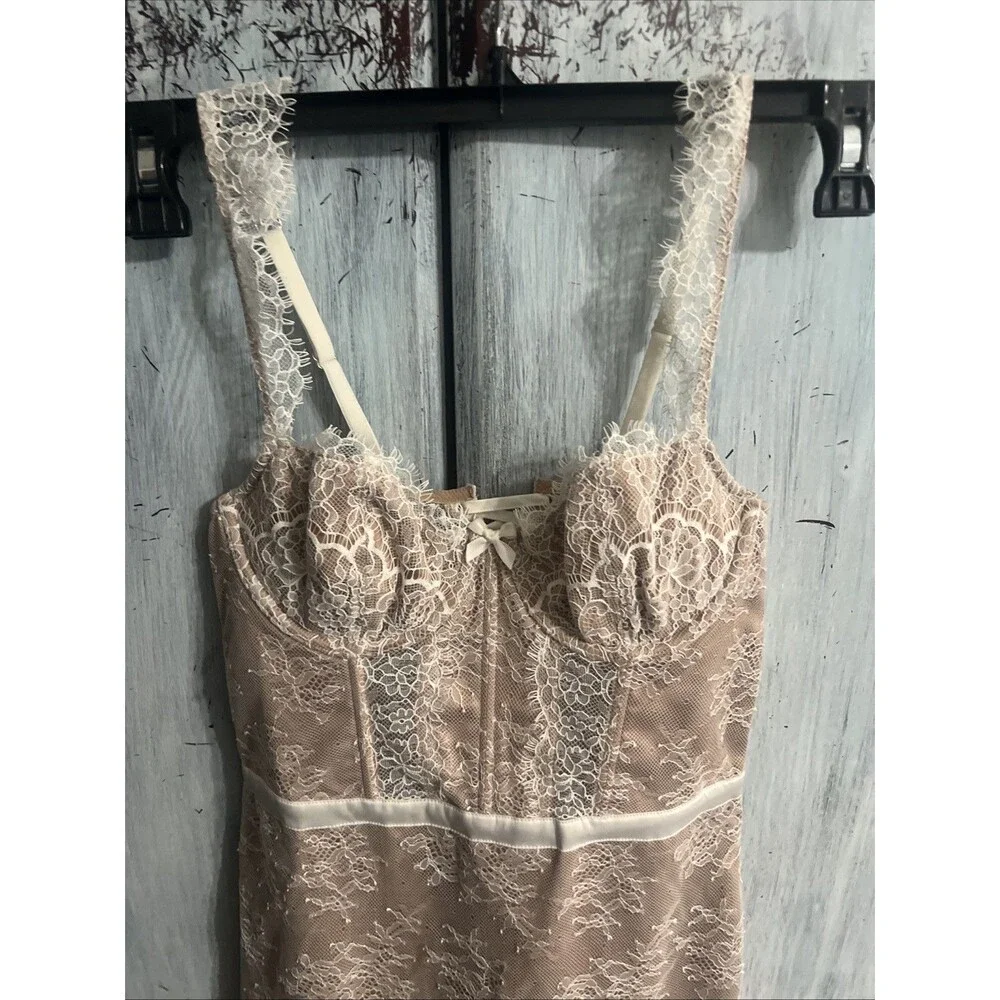 Lace Corset Cream Nude Dress Y2K Vintage Whimsygoth Cottage Core